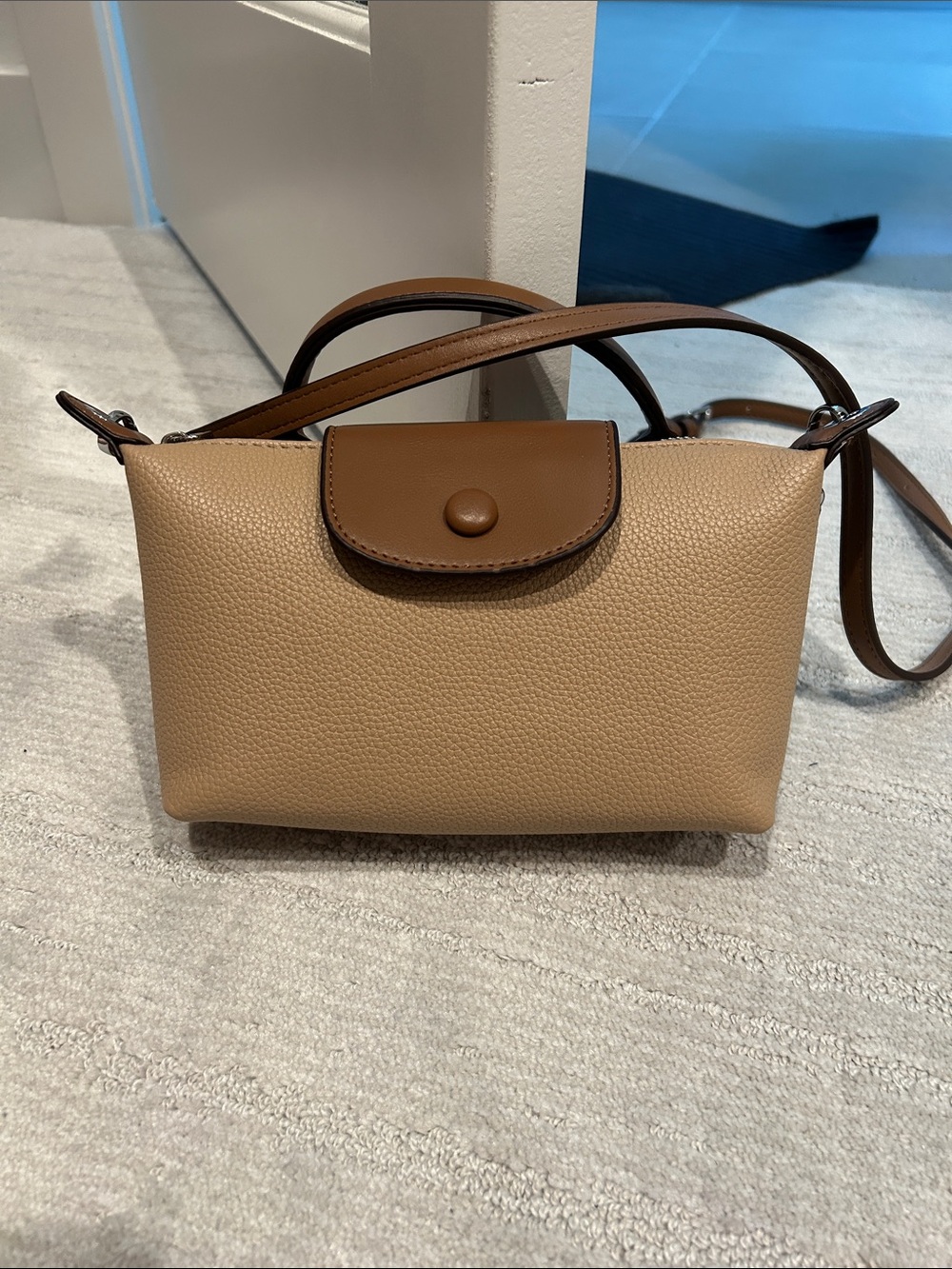 Classic Tan Crossbody Bag with Button Flap -New